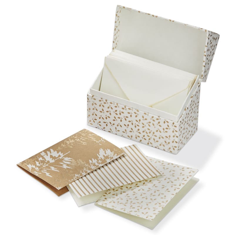 Winter Wonderland Note Cards with Decorative Box - Gold Paper Gift Set, 4x5.5x2.5 Inches, Perfect for Holiday Greetings