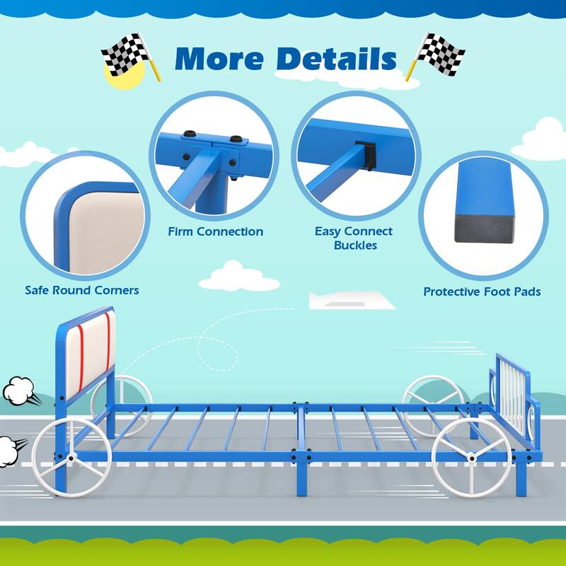 Twin Platform Bed for Kids with Metal Car-Shaped Frame