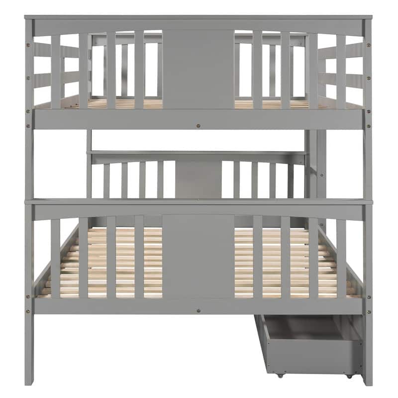 Full over Full Wood Bunk Bed with Drawers and Ladder