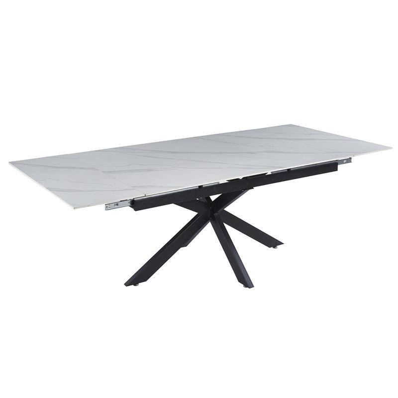 Luvic Extendable Sintered Stone Dining Table - Modern Rectangular Table with Steel Cross-Base