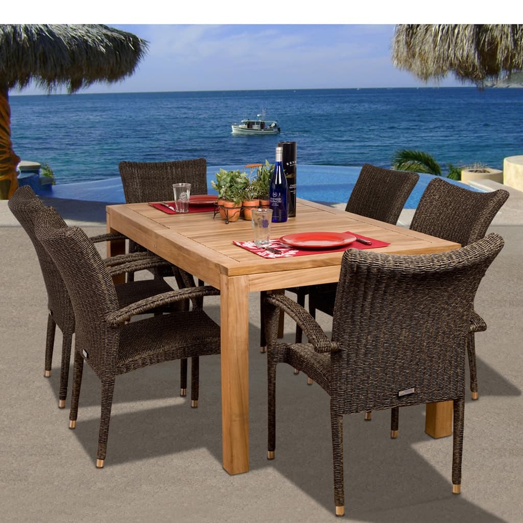 7-Piece Brown Brussels Teak Rectangular Outdoor Patio Dining Set 63"