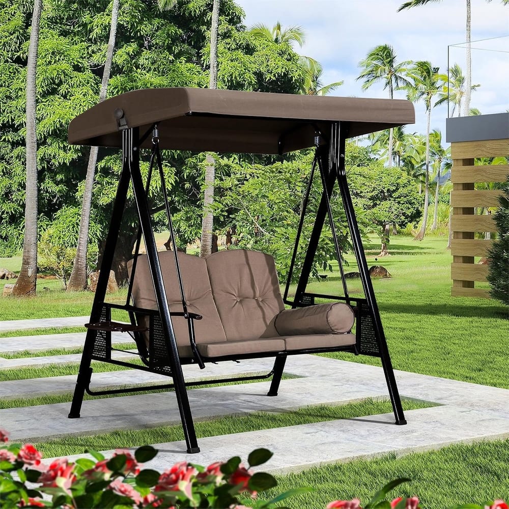 PURPLE LEAF Deluxe Outdoor Patio Porch Swing with Weather Resistant Steel Frame, Cushions and Pillow Included