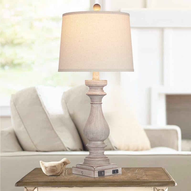 Table Lamps Resin Grey Vintage Oblique Shade USB Type-C Charging Ports (Set of 2) - 12.5'' x 12.5'' x 29'' (L x W x H)