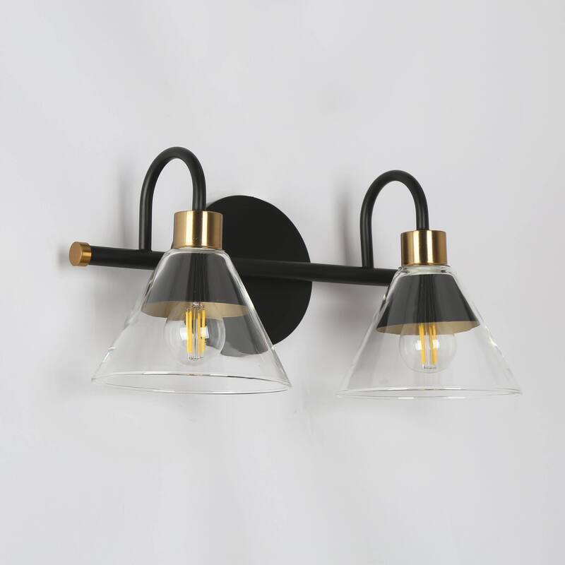 Petia Modern Contemporary Black Bathroom Vanity Lights Dimmable Wall Sconces - 2 Lights - L 13.8''