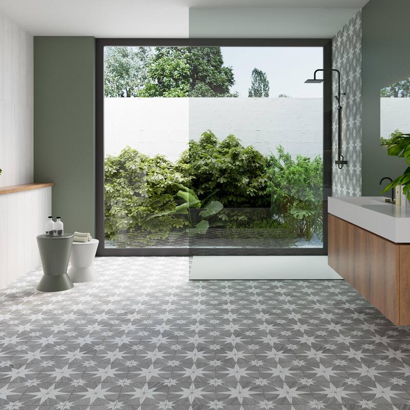 Merola Tile Llama Stella Loire Verso Silver Smoke 9-3/4" x 9-3/4" Porcelain Floor and Wall Tile