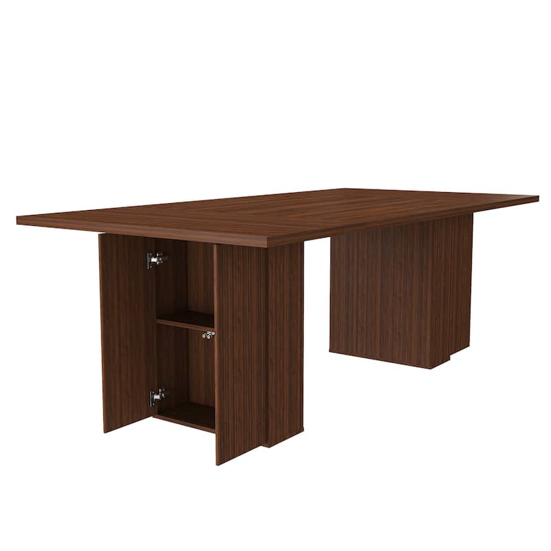 Dining Table with Built-In Storage, Meeting Table Kitchen Table with Wood Veneer, Scratch-Resistant Home Office Table