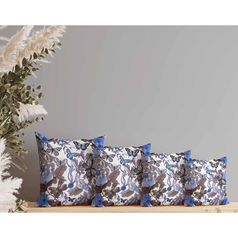 Butterfly Haven Faux Suede Reversible Throw Pillow Blue and Brown