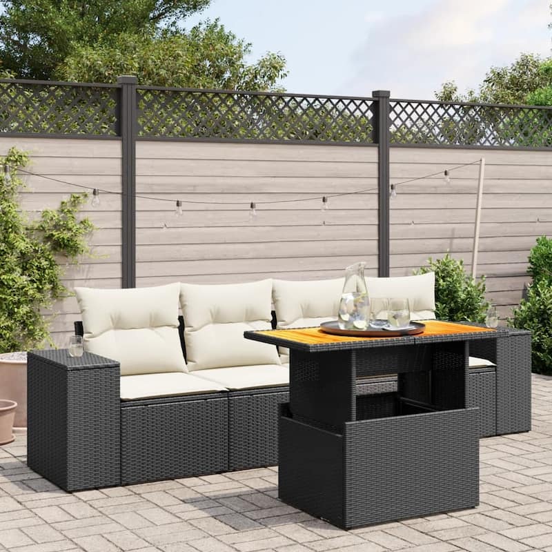 vidaXL Patio Sofa Set with Cushions Sectional Lounge Sofas 5 Piece Poly Rattan - 21.7 x 39.4 x 28.7