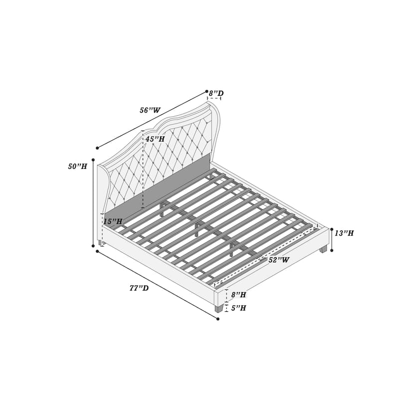 Full Size Faux Leather Panel Bed Frame with Wood Support and 2-Piece Packaging