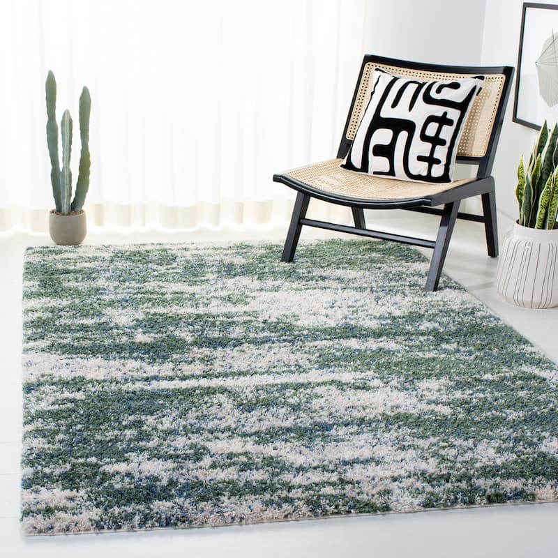 SAFAVIEH Berber Shag Tikvah Modern 1.2-inch Thick Rug - 3'3" x 5'3" - Green/Beige