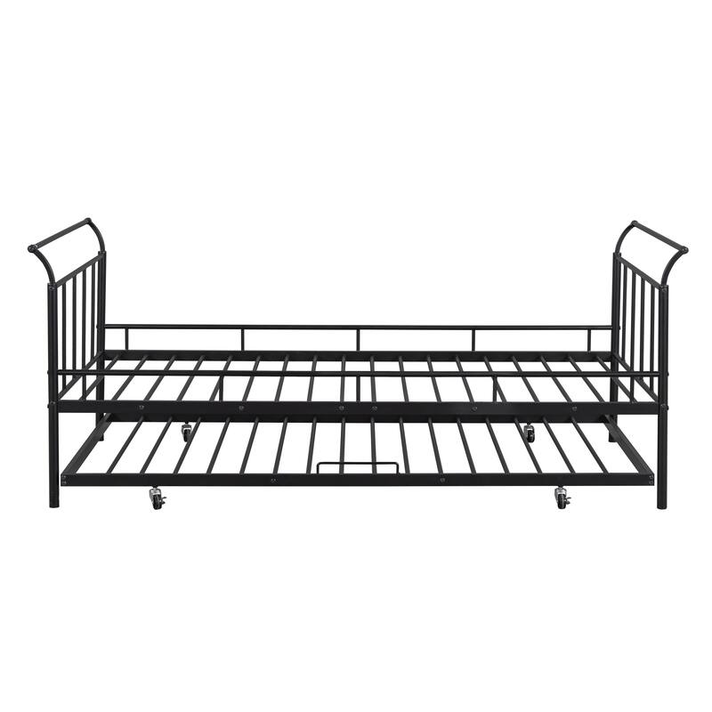 Roomfitters Twin Size Metal Daybed with Curved Handle Design and Twin Size Trundle