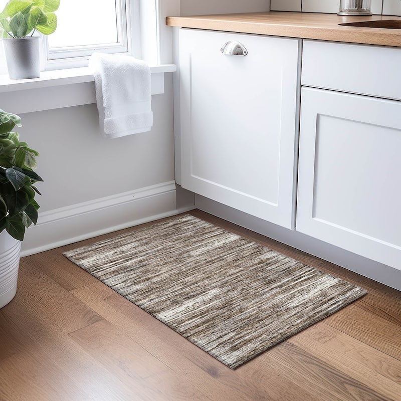 Machine Washable Indoor/ Outdoor Chantille Abstract Stripe Rug