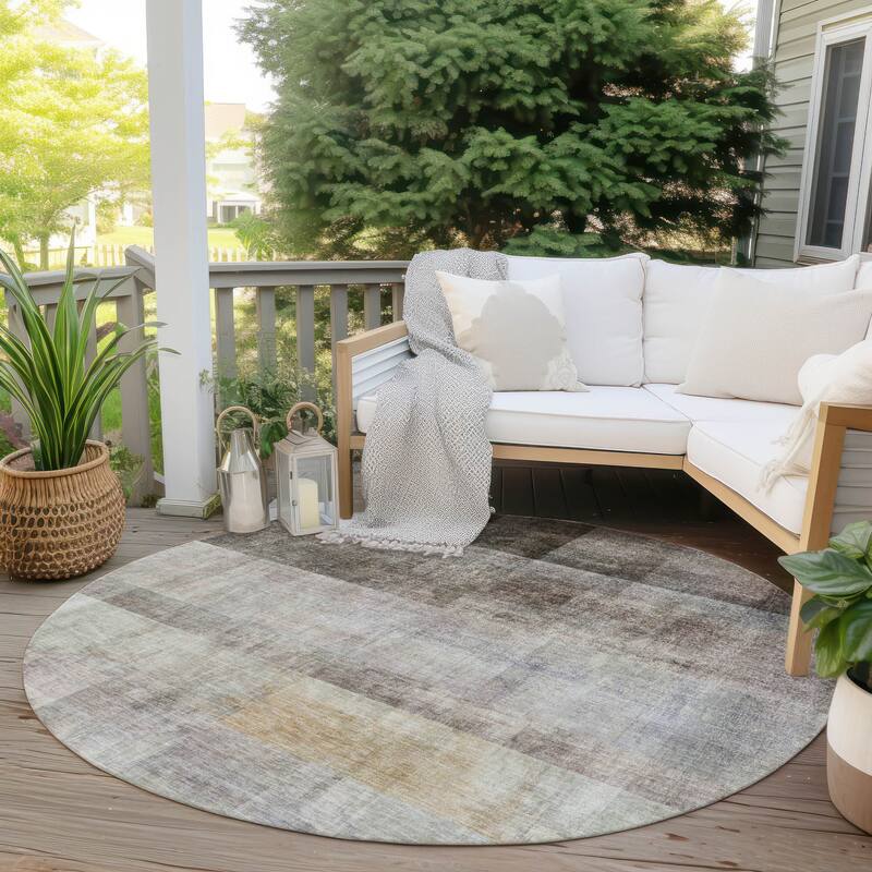 Machine Washable Indoor/ Outdoor Modern Abstract Chantille Rug - Brown - 8' x 8'