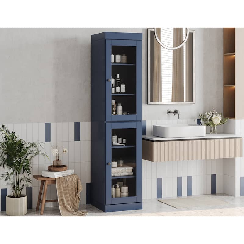 100% Solid Wood 16.5" Bathroom Cabinet with Optional Doors by Palace Imports - Antique Blue-Glass