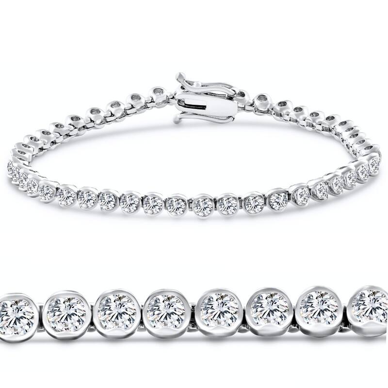 5Ct Diamond Half Bezel Tennis Bracelet White or Yellow Gold 7" Lab Grown