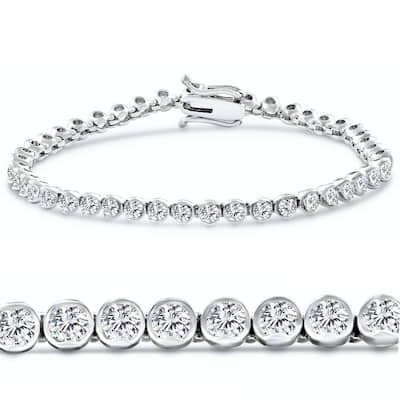 5Ct Diamond Half Bezel Tennis Bracelet White or Yellow Gold 7" Lab Grown