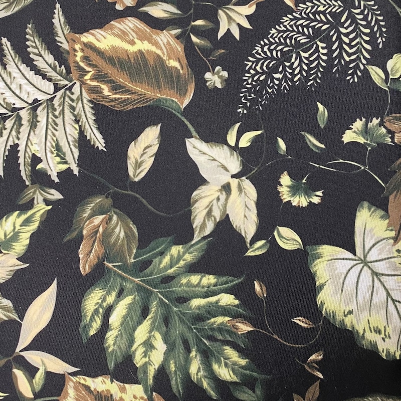 20 x 42 Outdoor Patio Loveseat Bench Cushion in Black Floral Leaves with Zipper