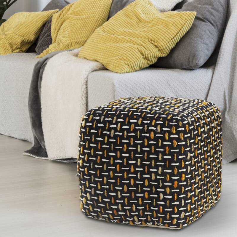 16" Contemporary Pouf Ottoman with Removable Cover and Textured Geometric Upholstery Cube