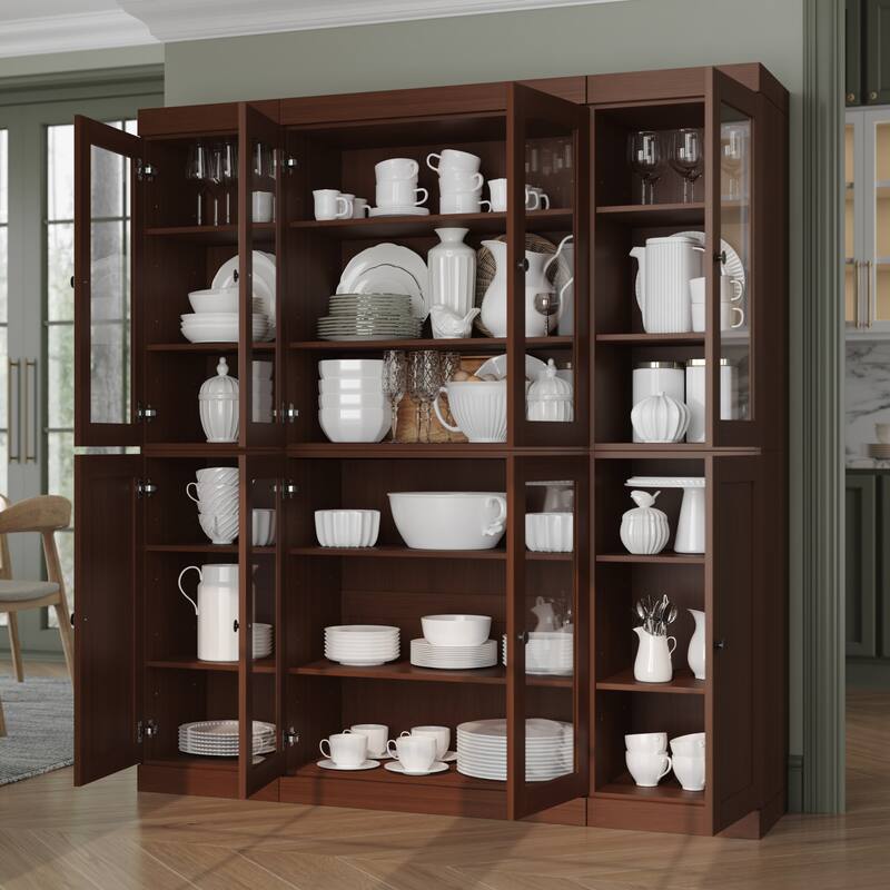 Palace Imports 100% Solid Wood 65" Pantry Cabinet with Clear Glass, Shaker Doors and Adjustable Shelves