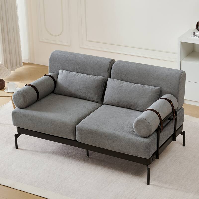 Modern Loveseat Sofa 59" Sofa Couch 2-Seater Sofa with Flexible USB Ports , Unique Cylindrical Armrests for Living Room, Grey - Grey