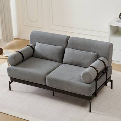 Modern Loveseat Sofa 59" Sofa Couch 2-Seater Sofa with Flexible USB Ports , Unique Cylindrical Armrests for Living Room, Grey