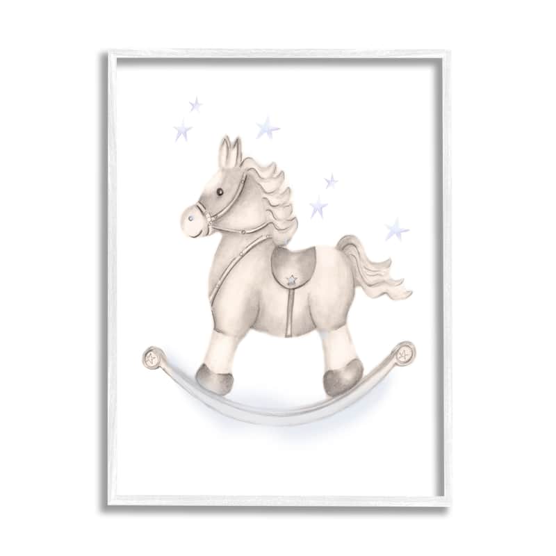 Stupell Gentle Rocking Horse Blue Stars Nursery Playroom Framed Wall Art, Design by Studio Q - Off-White - 24 x 30 - White