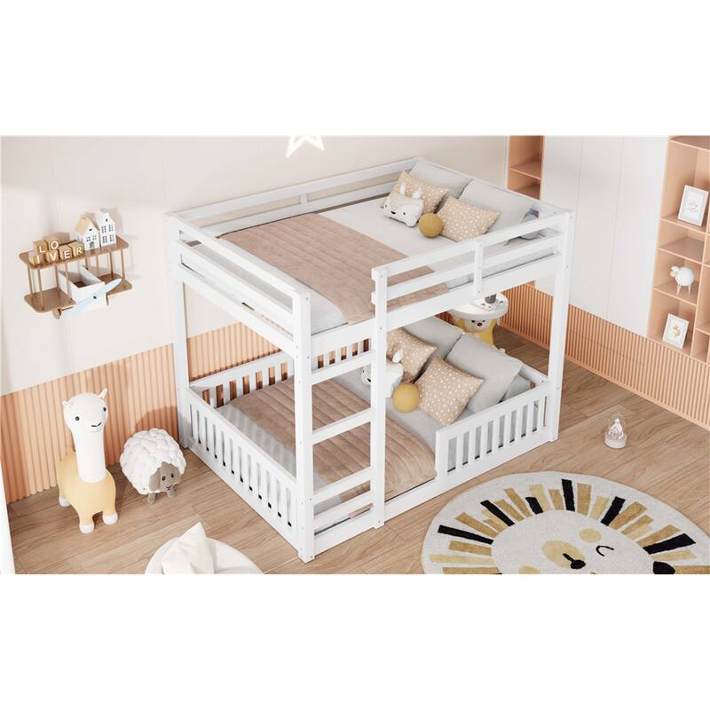 Roomfitters Full Over Full Wood Bunk Bed with Ladder and Guardrails, Solid Pine