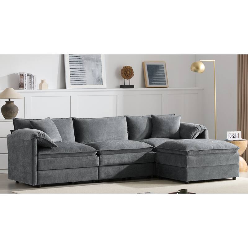 Roomfitters 103" Chenille Sectional Sofa, L Shaped Cloud Couch with Deep Wide Seat, 4 Seat Sofa with Ottoman