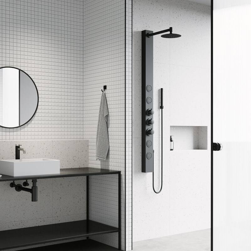 VIGO Sutton 58" H x 4" W 4-Jet Shower Panel with Round Shower Head