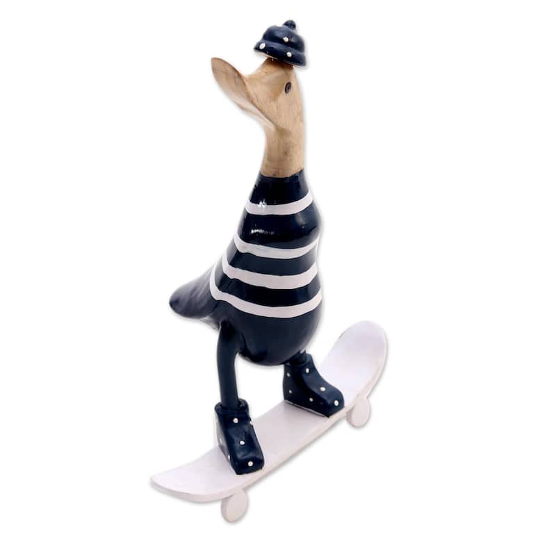 NOVICA Handmade Skateboard Duck Wood And Bamboo Root Sculpture (Indonesia) - 10.25" H x 7.75" W x 3.9" D