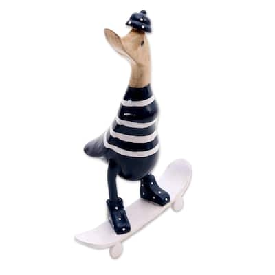 NOVICA Handmade Skateboard Duck Wood And Bamboo Root Sculpture (Indonesia) - 10.25" H x 7.75" W x 3.9" D