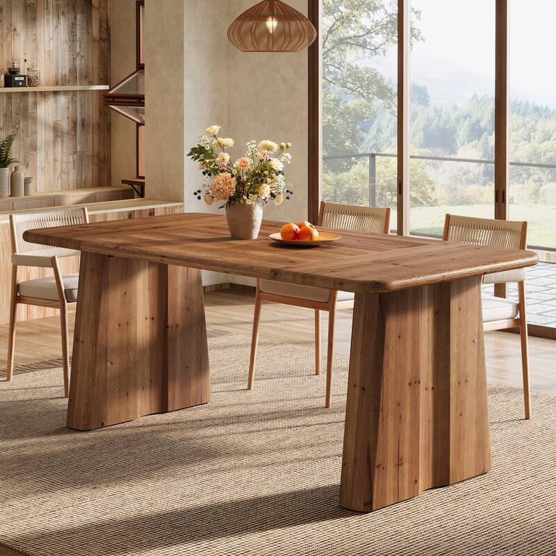63 Inches Farmhouse Solid Wood Kitchen Dining Table for 4 - Brown