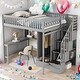 preview thumbnail 1 of 25, Full Size Loft Bed With Bookshelf,Drawers,Desk,and Wardrobe for Home Grey