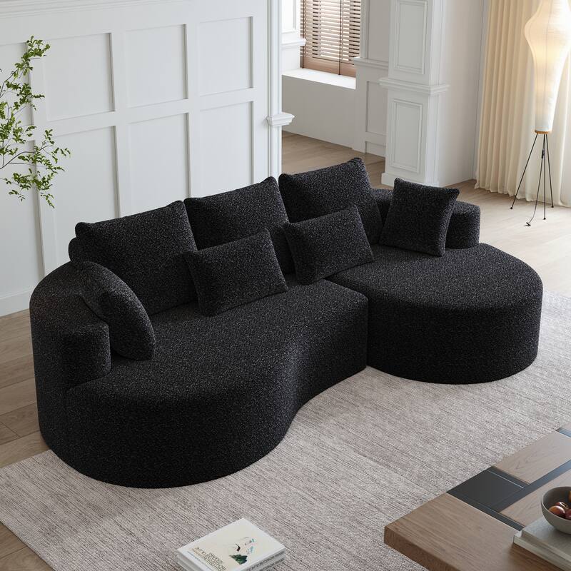 Oversized Chenille Upholstered Boneless Sofa, L-Shaped Curved Sectional Sofa, Deep Seat Cloud Couch with 7 Pillows