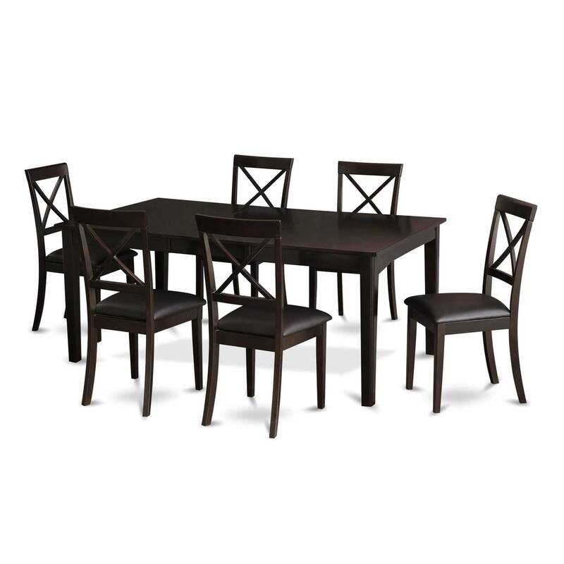 7 Piece Dining Set - Kitchen Table with Pedestal & Faux Leather Chairs - 42x72 Inch