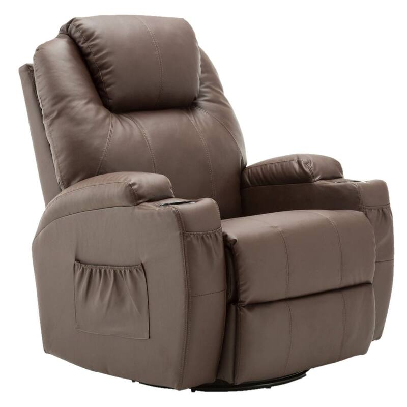 MCombo Manual Swivel Glider Rocker Recliner Chair with Massage and Heat, Faux Leather 8031