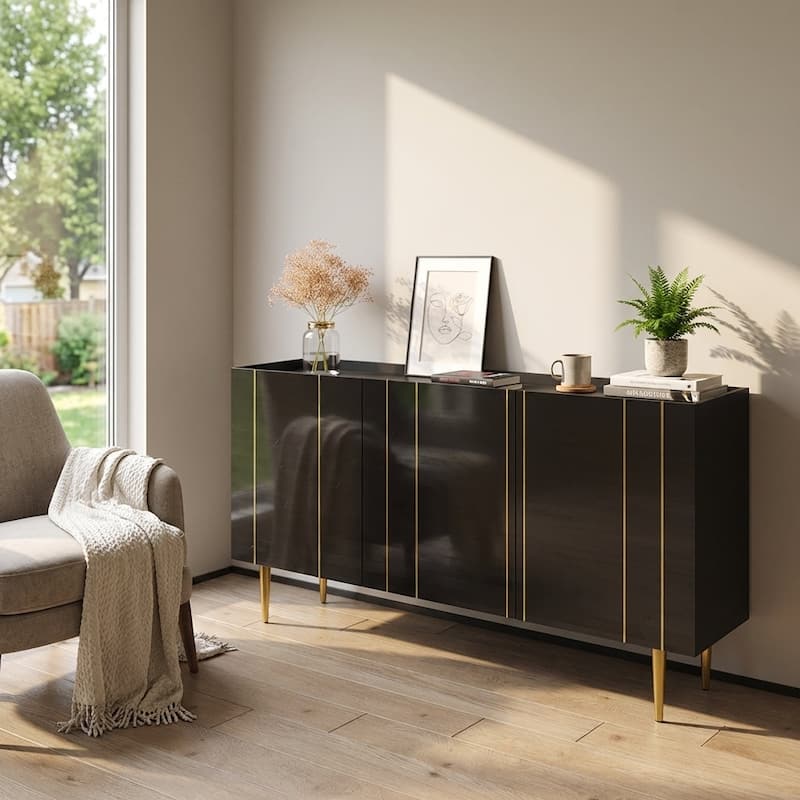 Meble Furniture Nile 62-inch Modern High Gloss Sideboard Buffet Cabinet with Reflective Finish