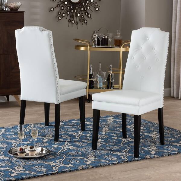 Baxton Studio Dylin Modern and Contemporary Black Faux Leather Button-Tufted Nail heads Trim Dining Chair - Set of 2