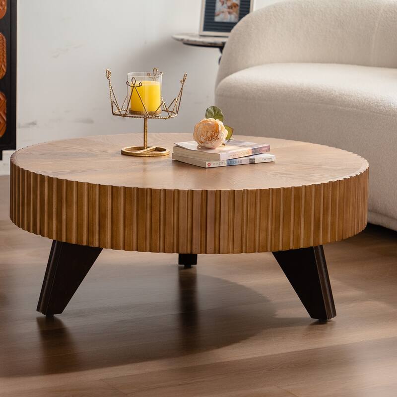 35.4-Inch Round Coffee Table for Living Room, Center Cocktail Table with Sturdy Wooden Legs for Home Decor