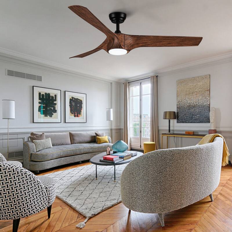 56"Intergrated LED Ceiling Fan with Brown Wood Grain ABS Blade for Patio Living Room, Bedroom, Office,Indoor Outdoor
