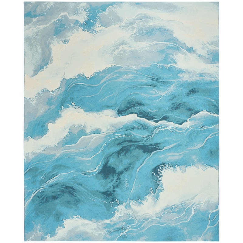 Nourison Color Splash Indoor/Outdoor Blue Abstract Area Rug