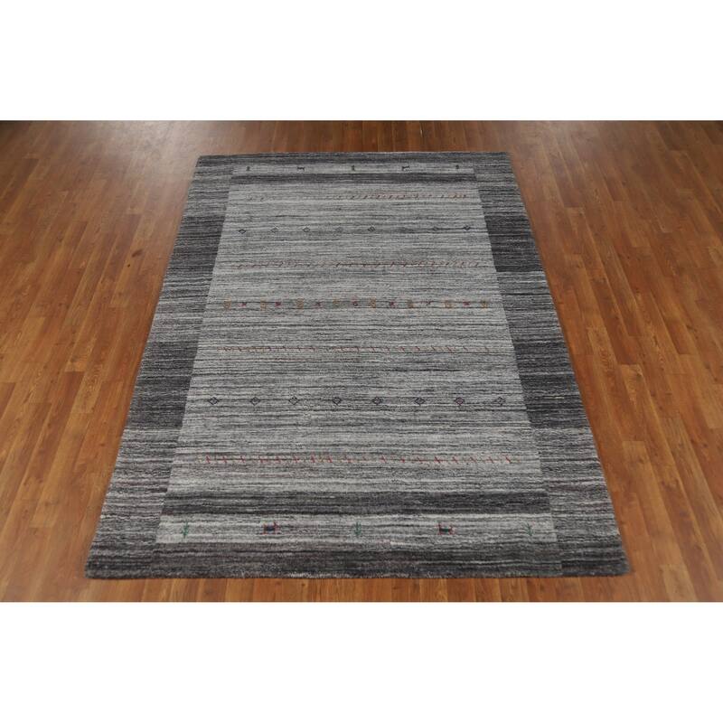 Hand Knotted Oriental 100% Wool Carpet Tribal Tribal Greys & Charcoal Gabbeh Area Rug - 7' 7'' X 5' 6''