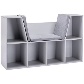 6-Cubby Kids Bookcase with Reading Nook and Cushion, Multi-Purpose Storage Organizer for Bedroom, Living Room