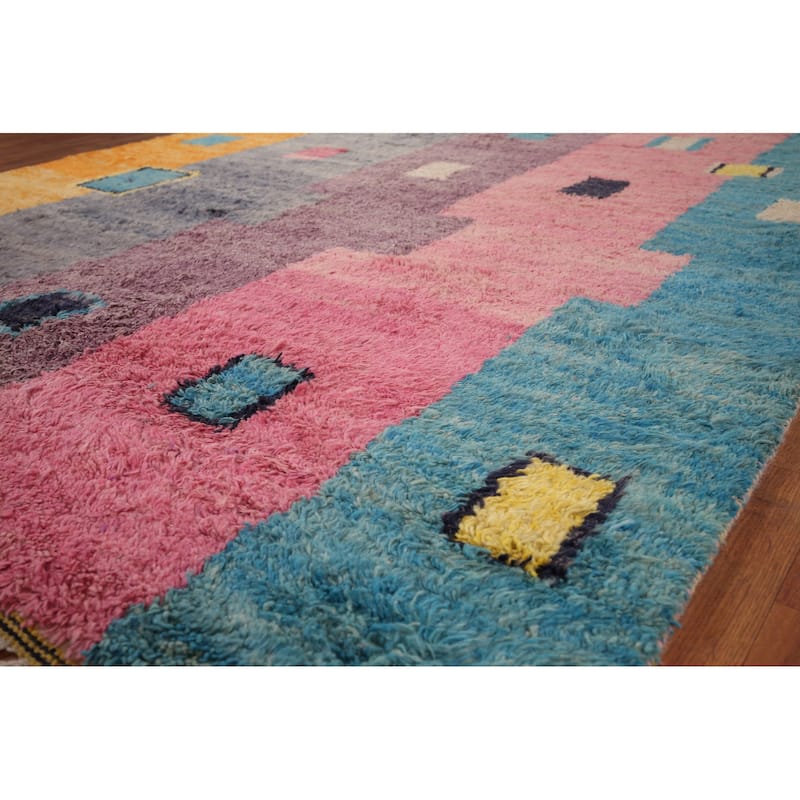 Geometric Moroccan Oriental Area Rug Handmade Multi-Color Wool Carpet - 7'1" x 10'3"