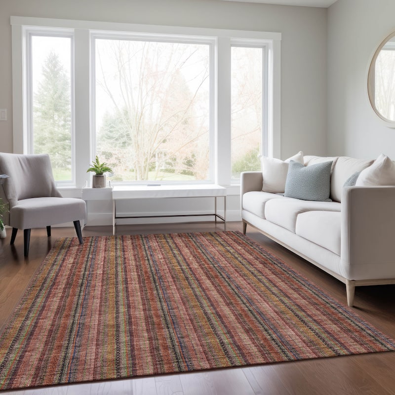 Machine Washable Indoor/ Outdoor Stripe Chantille Rug