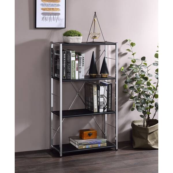 slide 2 of 6, 4-Tier Tennos Bookshelf, Black & Chrome Finish Black