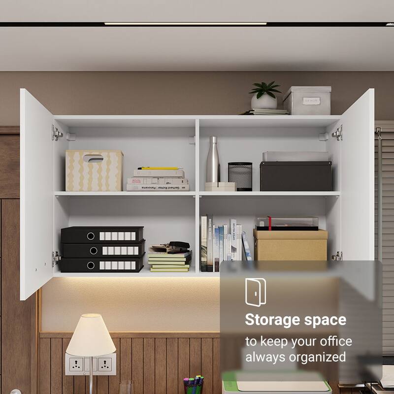 Madesa Office Storage Cabinet with 2 Doors Wooden Organization Unit for Office Supplies, Documents, Files, Home Office - White