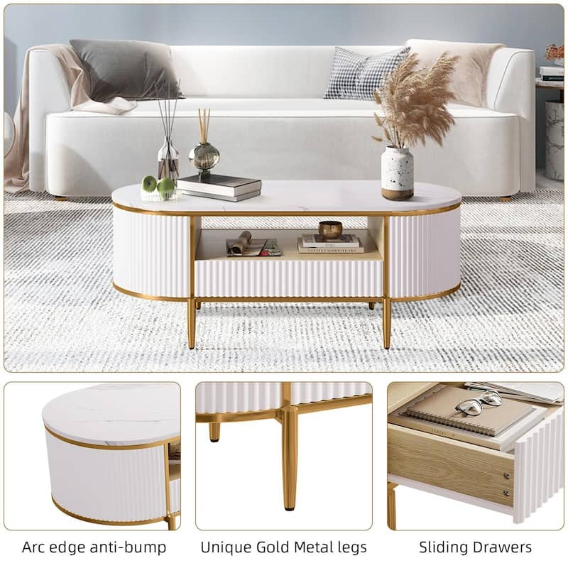 Modern Luxury Fluted Coffee Table, 47.24" Oval Coffee Table