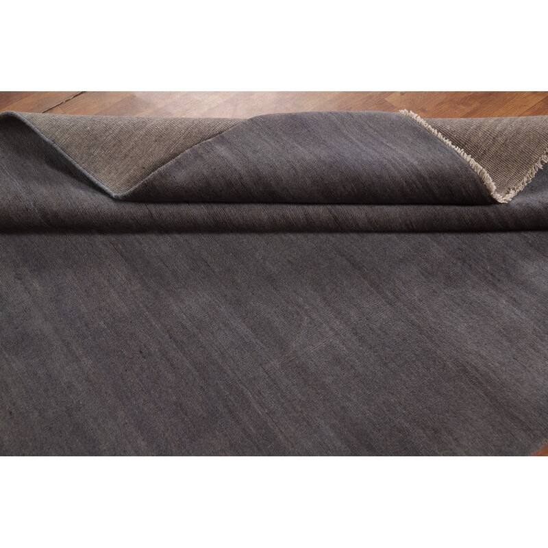 Striped Gray Blue Gabbeh Modern Area Rug Hand-Knotted Wool Carpet - 5'5"x 8'1"