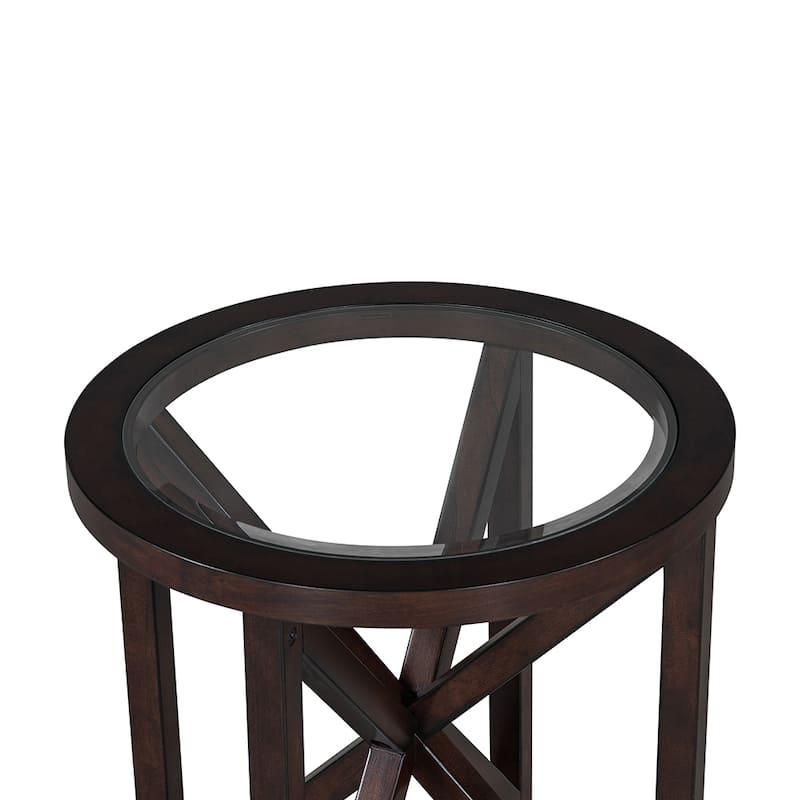 Modern Coffee Table Living Room Coffee Table With Round Transparent Glass Top, Anti-Scratch Design, Solid Wood Tripod